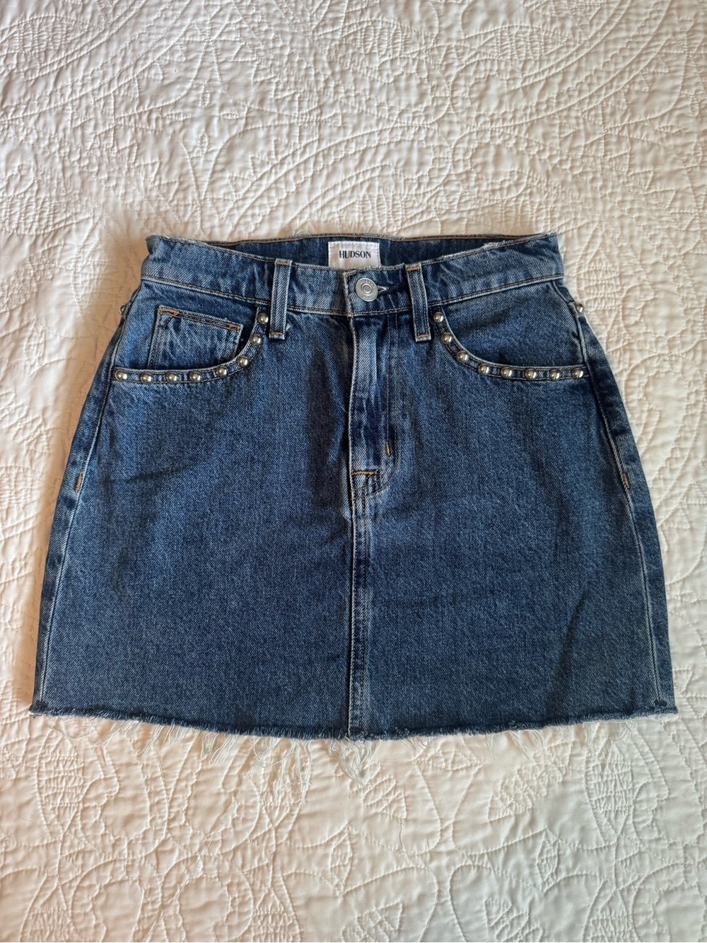 Hudson Denim Mini Skirt with Silver Studs